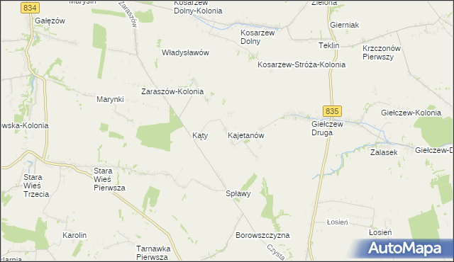 mapa Kajetanów gmina Wysokie, Kajetanów gmina Wysokie na mapie Targeo