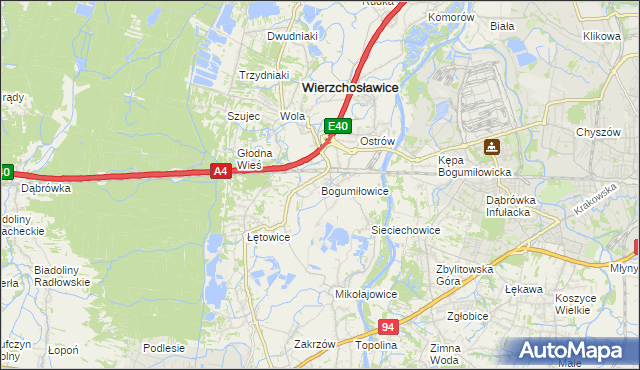 mapa Bogumiłowice gmina Wierzchosławice, Bogumiłowice gmina Wierzchosławice na mapie Targeo