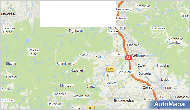 mapa Bystra gmina Wilkowice, Bystra gmina Wilkowice na mapie Targeo