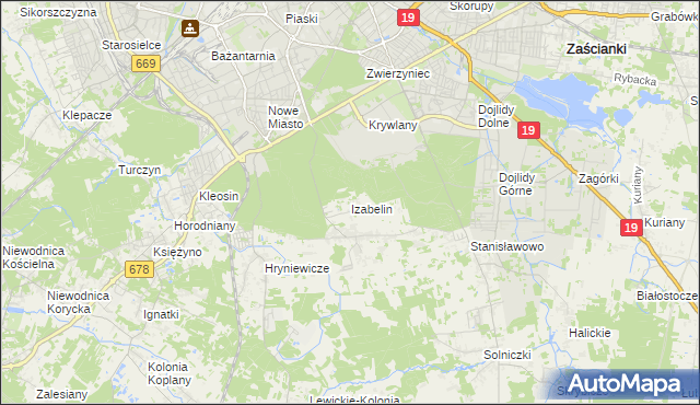 mapa Izabelin gmina Juchnowiec Kościelny, Izabelin gmina Juchnowiec Kościelny na mapie Targeo