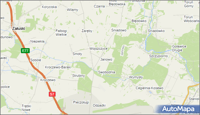 mapa Janowo gmina Zakroczym, Janowo gmina Zakroczym na mapie Targeo