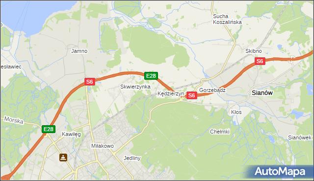 mapa Kędzierzyn gmina Sianów, Kędzierzyn gmina Sianów na mapie Targeo