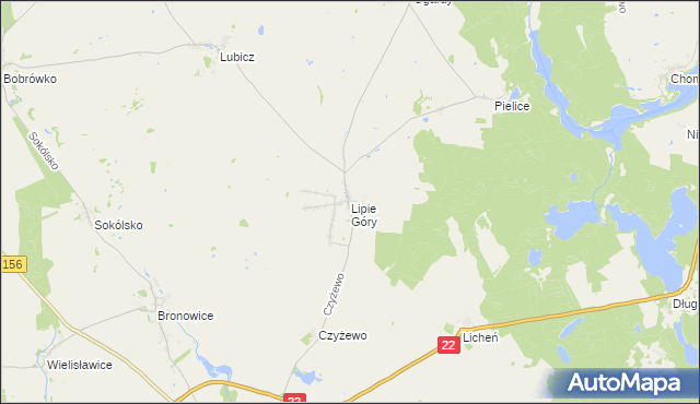 mapa Lipie Góry gmina Strzelce Krajeńskie, Lipie Góry gmina Strzelce Krajeńskie na mapie Targeo