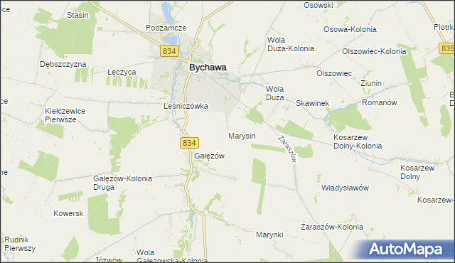 mapa Marysin gmina Bychawa, Marysin gmina Bychawa na mapie Targeo