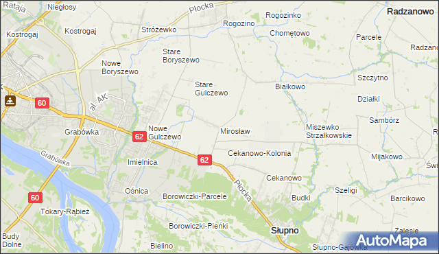 mapa Mirosław gmina Słupno, Mirosław gmina Słupno na mapie Targeo