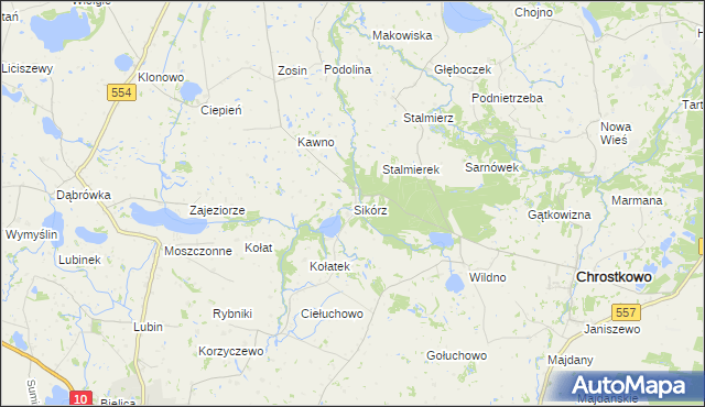 mapa Sikórz gmina Chrostkowo, Sikórz gmina Chrostkowo na mapie Targeo