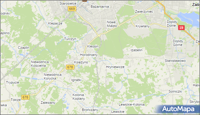 mapa Śródlesie gmina Juchnowiec Kościelny, Śródlesie gmina Juchnowiec Kościelny na mapie Targeo