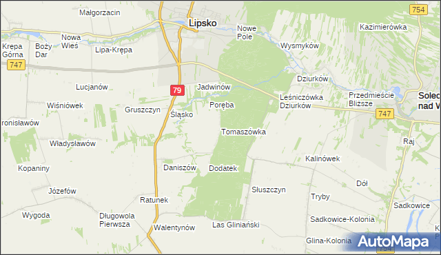 mapa Tomaszówka gmina Lipsko, Tomaszówka gmina Lipsko na mapie Targeo