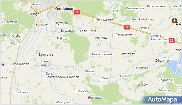 mapa Aleksandrówek gmina Poddębice, Aleksandrówek gmina Poddębice na mapie Targeo