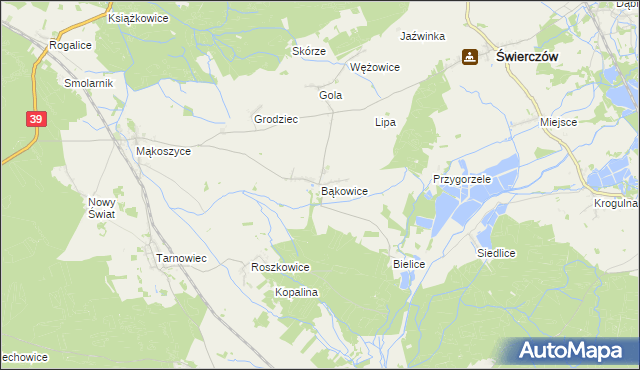 mapa Bąkowice, Bąkowice na mapie Targeo