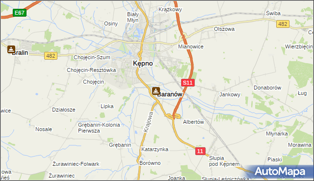 mapa Baranów powiat kępiński, Baranów powiat kępiński na mapie Targeo