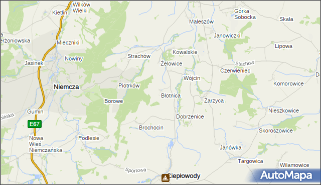 mapa Błotnica gmina Kondratowice, Błotnica gmina Kondratowice na mapie Targeo