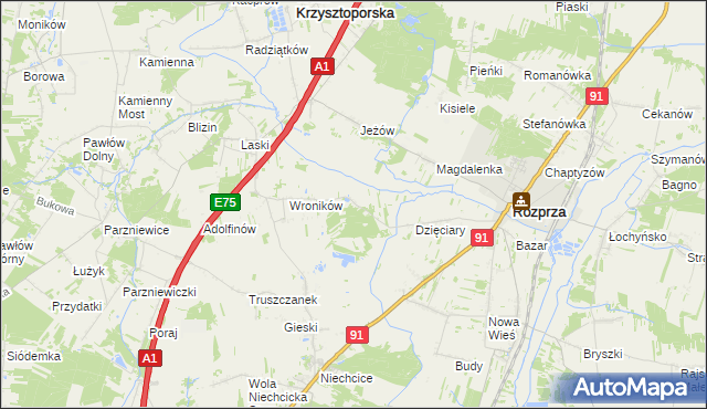 mapa Bogumiłów gmina Rozprza, Bogumiłów gmina Rozprza na mapie Targeo