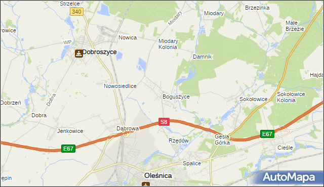 mapa Boguszyce gmina Oleśnica, Boguszyce gmina Oleśnica na mapie Targeo