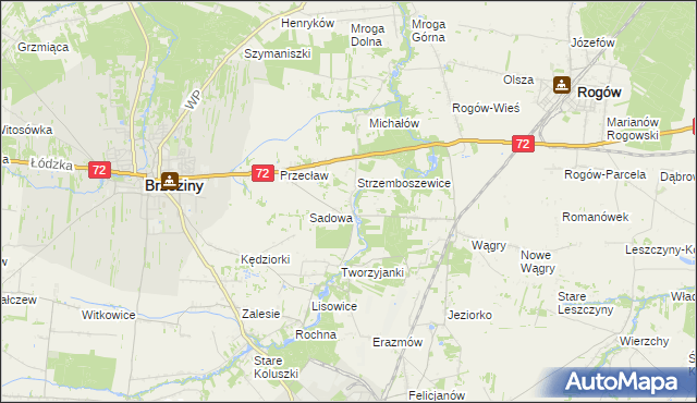 mapa Bronowice gmina Brzeziny, Bronowice gmina Brzeziny na mapie Targeo