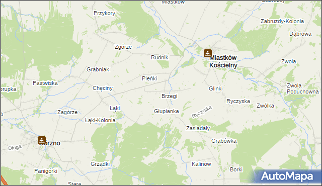 mapa Brzegi gmina Miastków Kościelny, Brzegi gmina Miastków Kościelny na mapie Targeo