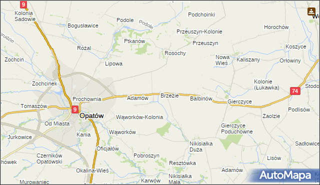 mapa Brzezie gmina Opatów, Brzezie gmina Opatów na mapie Targeo