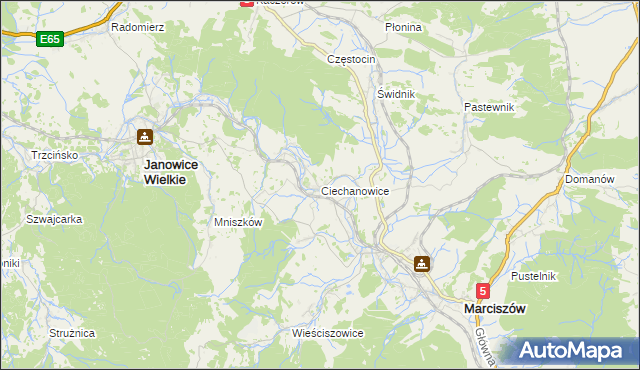 mapa Ciechanowice, Ciechanowice na mapie Targeo