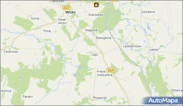 mapa Gęś gmina Wicko, Gęś gmina Wicko na mapie Targeo