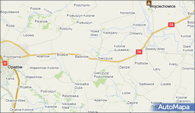 mapa Gierczyce gmina Wojciechowice, Gierczyce gmina Wojciechowice na mapie Targeo