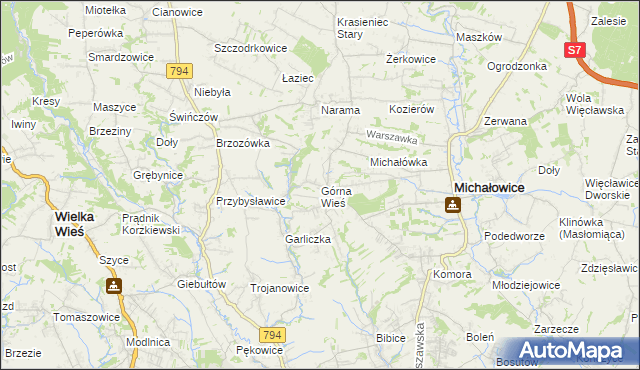 mapa Górna Wieś gmina Michałowice, Górna Wieś gmina Michałowice na mapie Targeo