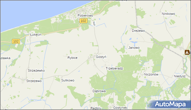mapa Gostyń gmina Świerzno, Gostyń gmina Świerzno na mapie Targeo