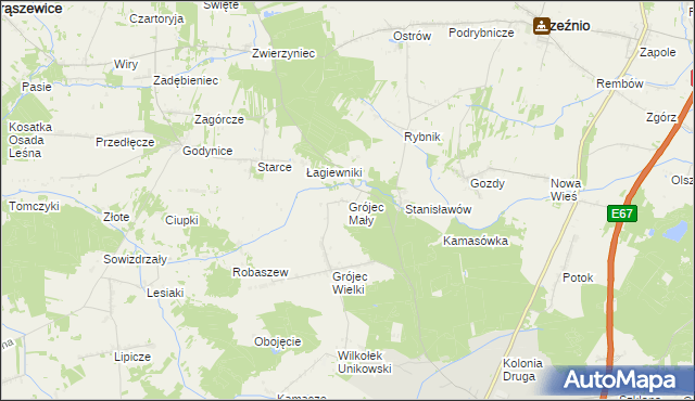 mapa Grójec Mały gmina Złoczew, Grójec Mały gmina Złoczew na mapie Targeo