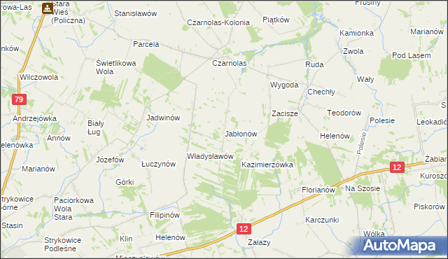 mapa Jabłonów gmina Policzna, Jabłonów gmina Policzna na mapie Targeo