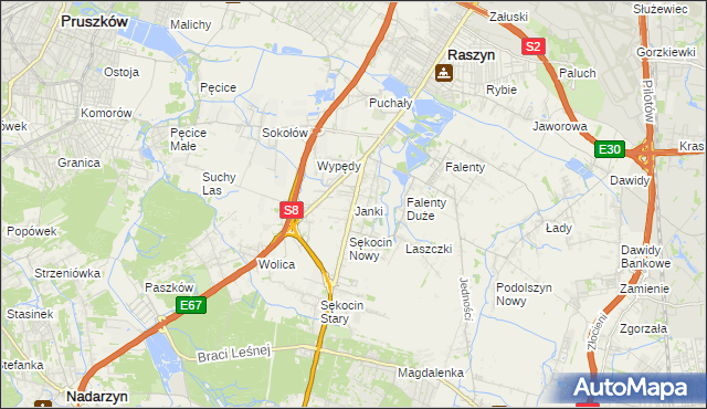 mapa Janki gmina Raszyn, Janki gmina Raszyn na mapie Targeo