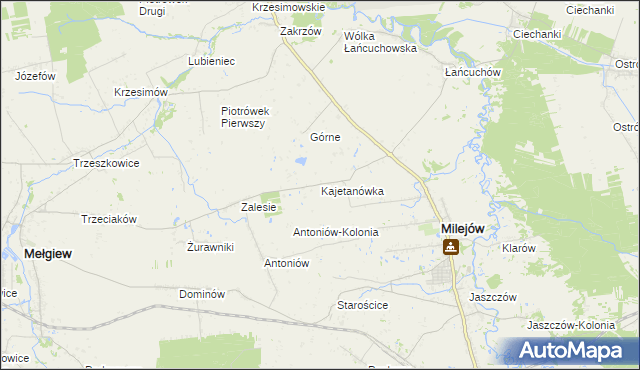 mapa Kajetanówka gmina Milejów, Kajetanówka gmina Milejów na mapie Targeo