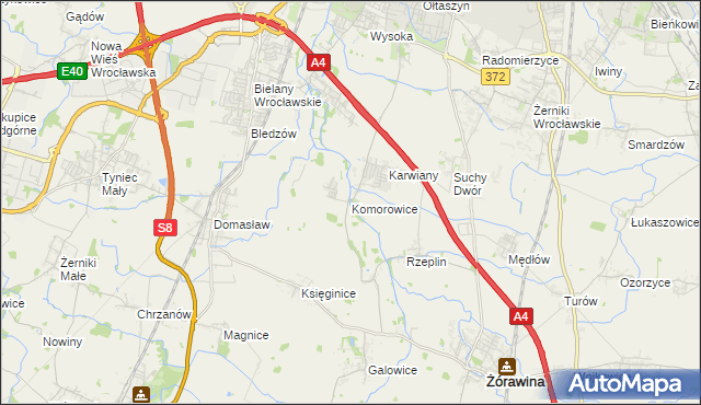 mapa Komorowice gmina Żórawina, Komorowice gmina Żórawina na mapie Targeo