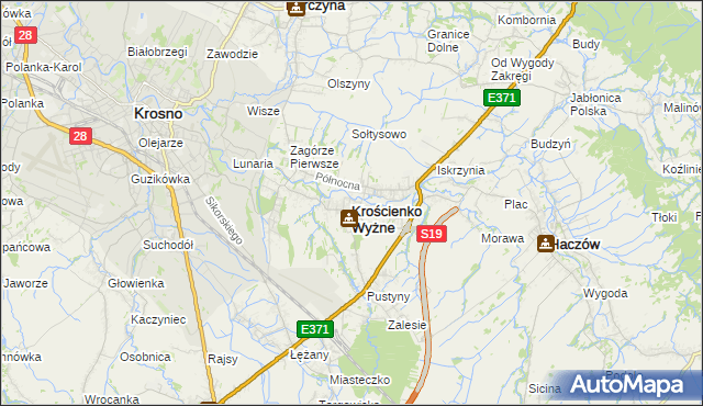 mapa Krościenko Wyżne, Krościenko Wyżne na mapie Targeo