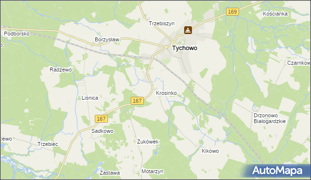 mapa Krosinko gmina Tychowo, Krosinko gmina Tychowo na mapie Targeo