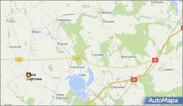 mapa Krzywiec gmina Marianowo, Krzywiec gmina Marianowo na mapie Targeo
