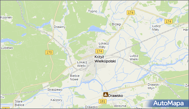 mapa Krzyż Wielkopolski, Krzyż Wielkopolski na mapie Targeo