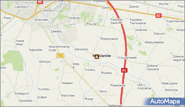 mapa Krzyżanów powiat kutnowski, Krzyżanów powiat kutnowski na mapie Targeo