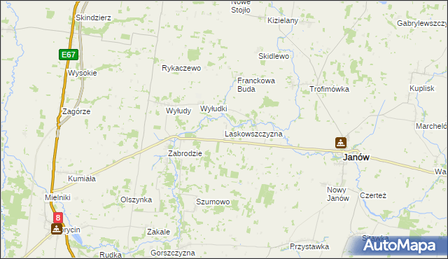 mapa Laskowszczyzna gmina Korycin, Laskowszczyzna gmina Korycin na mapie Targeo