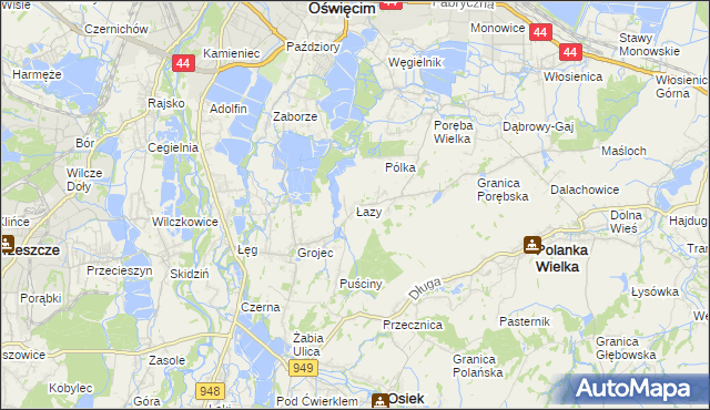mapa Łazy gmina Oświęcim, Łazy gmina Oświęcim na mapie Targeo