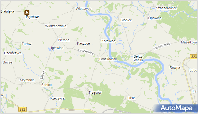 mapa Leszkowice gmina Pęcław, Leszkowice gmina Pęcław na mapie Targeo