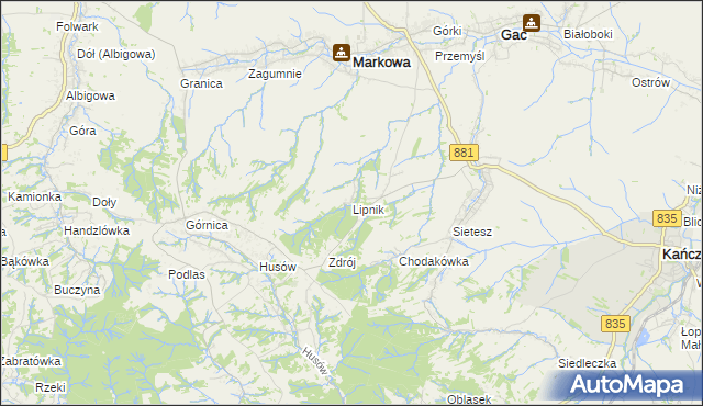 mapa Lipnik gmina Kańczuga, Lipnik gmina Kańczuga na mapie Targeo