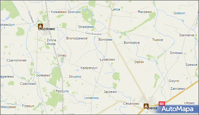 mapa Łysakowo gmina Gozdowo, Łysakowo gmina Gozdowo na mapie Targeo