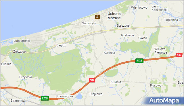 mapa Malechowo gmina Ustronie Morskie, Malechowo gmina Ustronie Morskie na mapie Targeo