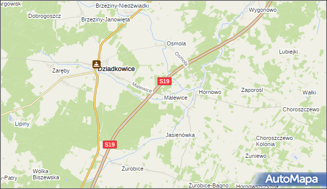 mapa Malewice, Malewice na mapie Targeo