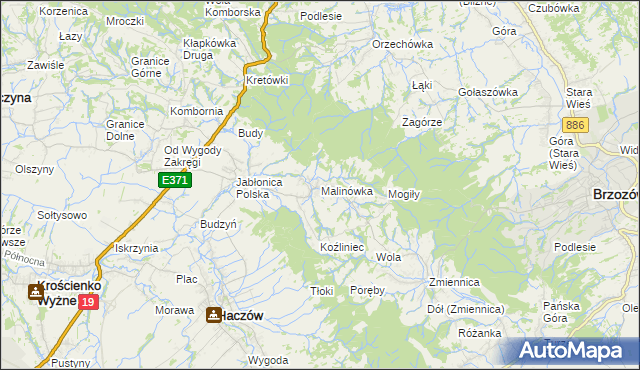 mapa Malinówka gmina Haczów, Malinówka gmina Haczów na mapie Targeo