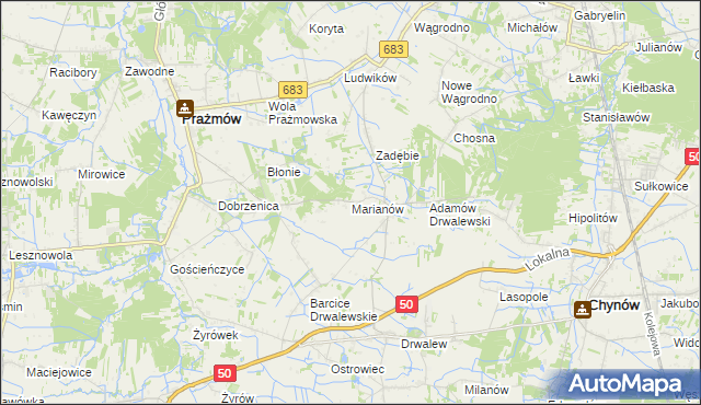 mapa Marianów gmina Chynów, Marianów gmina Chynów na mapie Targeo