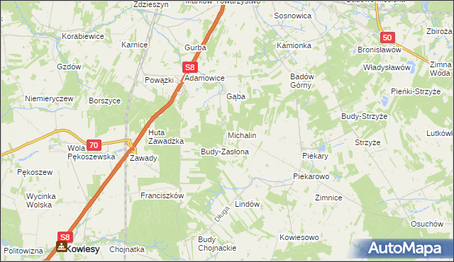 mapa Michalin gmina Mszczonów, Michalin gmina Mszczonów na mapie Targeo