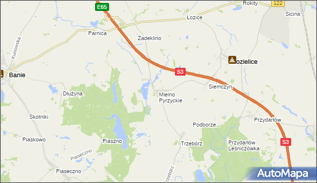 mapa Mielno Pyrzyckie, Mielno Pyrzyckie na mapie Targeo