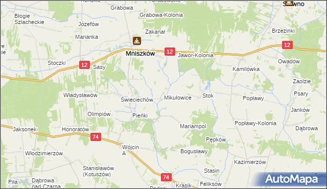 mapa Mikułowice gmina Mniszków, Mikułowice gmina Mniszków na mapie Targeo