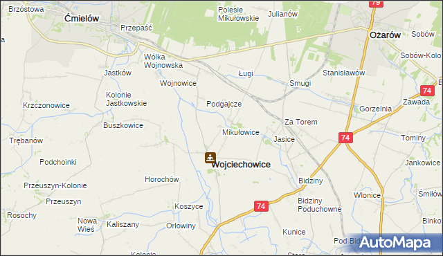 mapa Mikułowice gmina Wojciechowice, Mikułowice gmina Wojciechowice na mapie Targeo