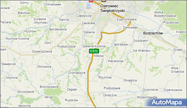 mapa Miłków gmina Bodzechów, Miłków gmina Bodzechów na mapie Targeo